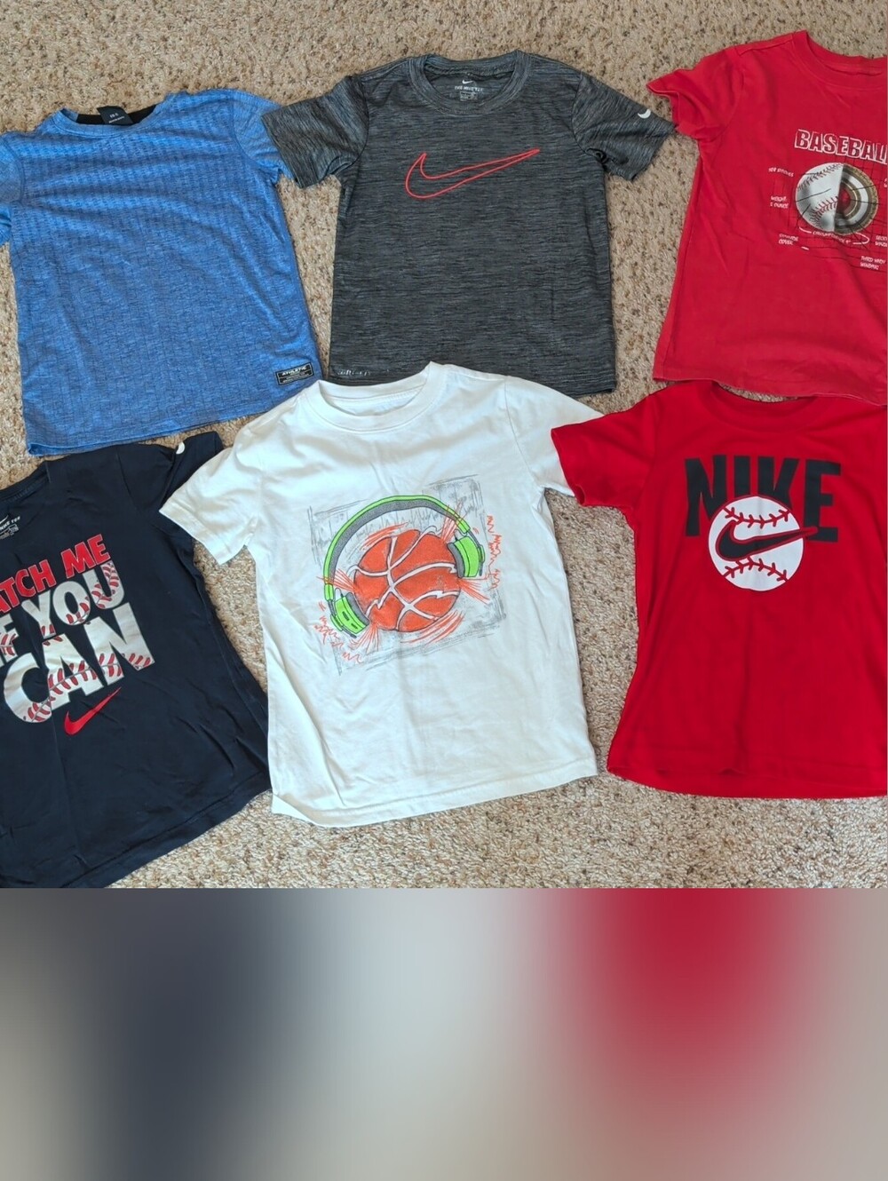 Boys Lot Of 6 Short Sleeve Dri-fit And Cotton T-Shirts, Size 6-7